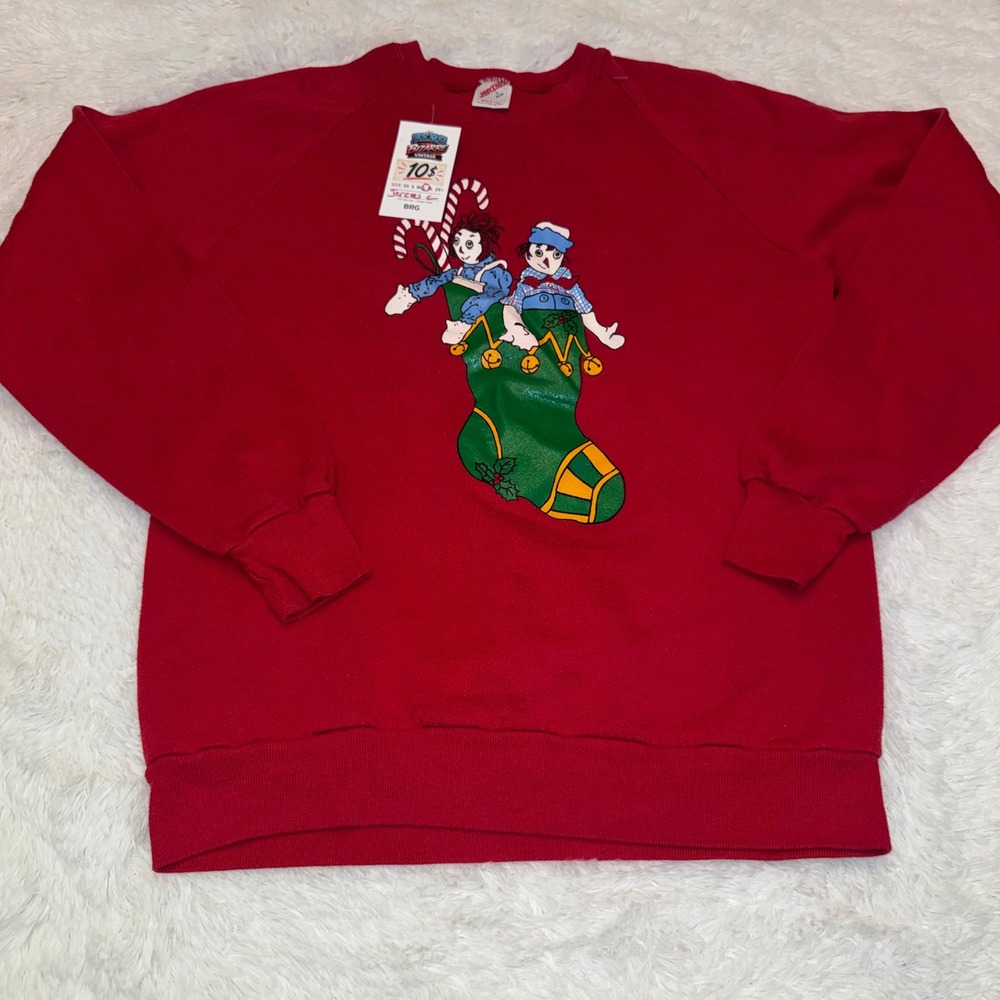 Jerzees Sweatshirt Womens Large Red Excellent Vintage Raggedy Ann Christmas USA